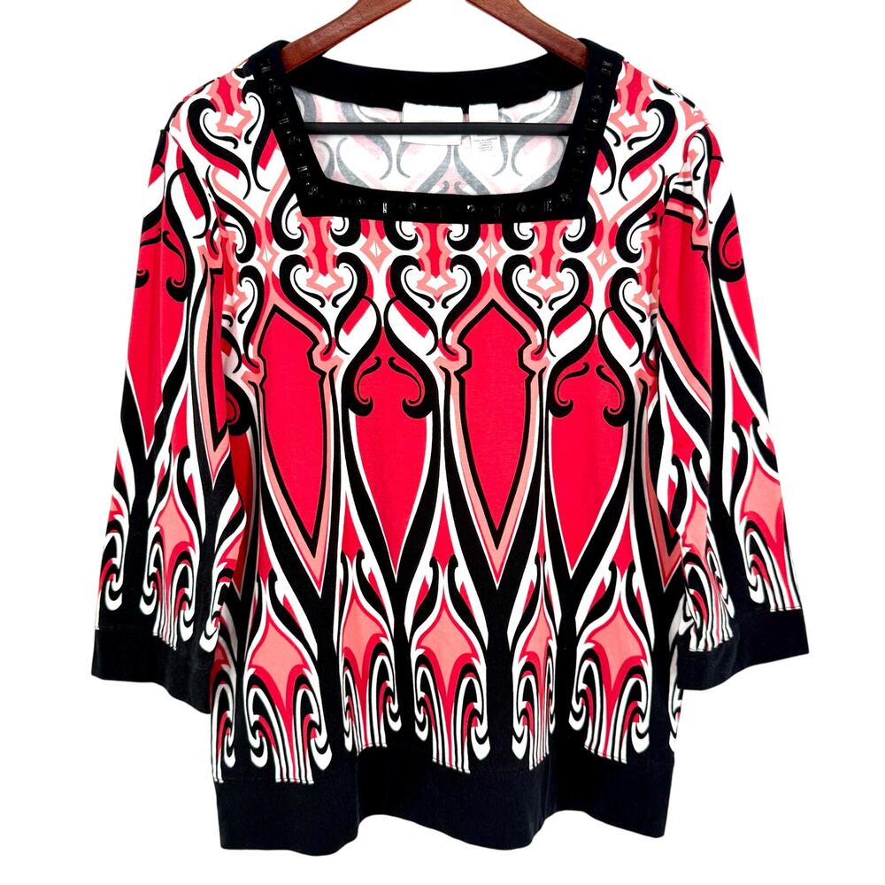 Alfred Dunner Sz Large Black Coral Pink Stretchy Formal Blouse Shirt Top Dinner